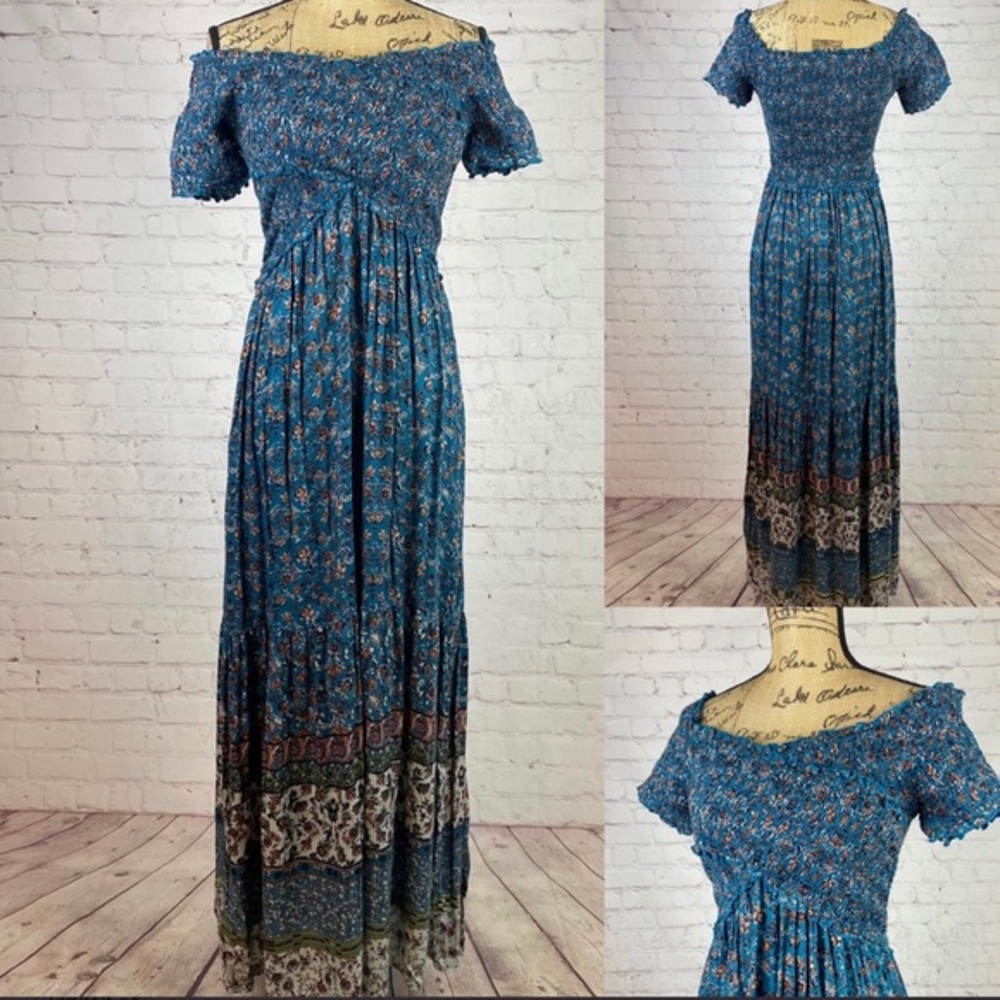 Angie Boho Print Elastic Bodice Tiered Maxi